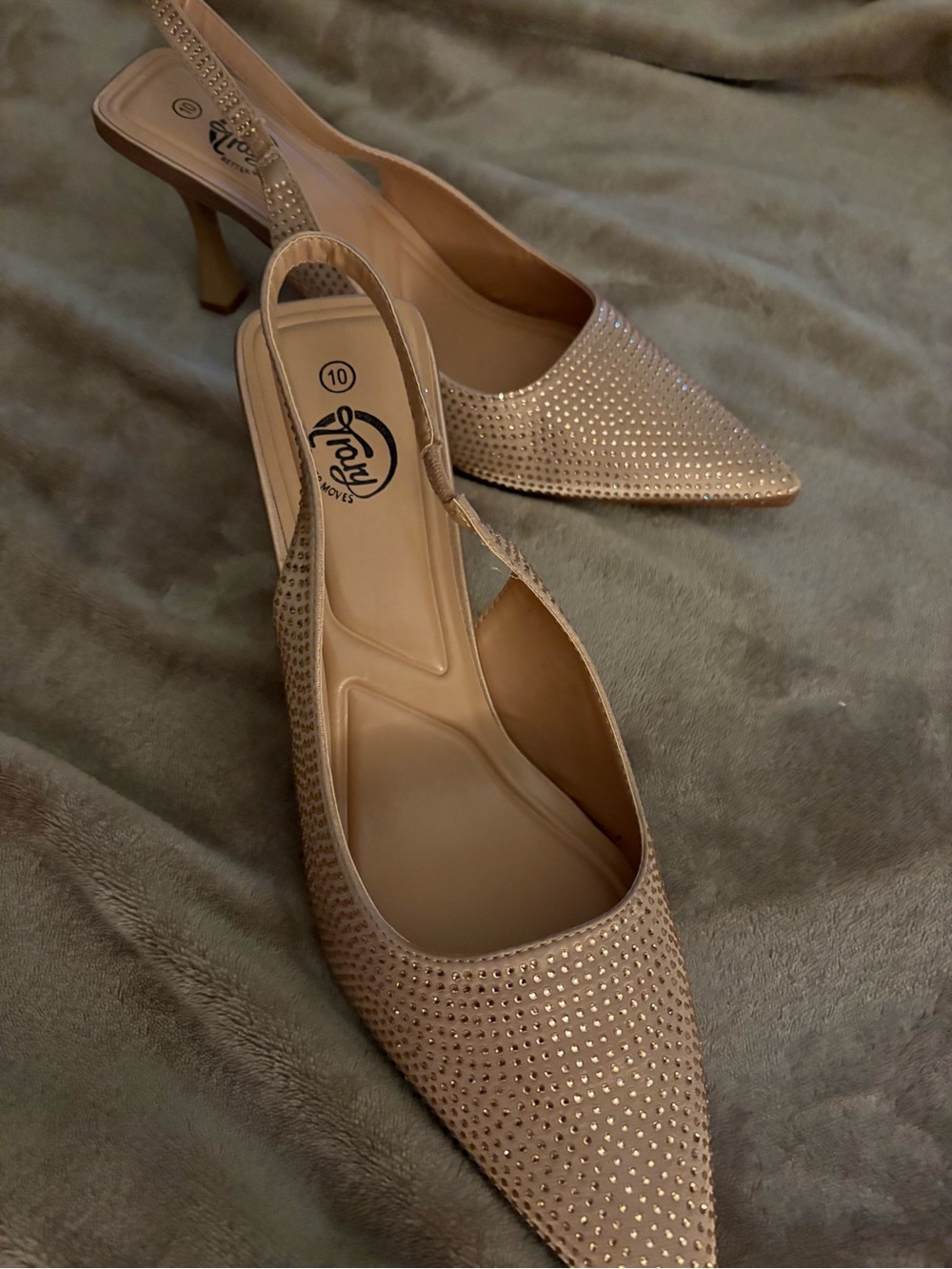 Fay Nude Crystal-Embellished Pointed Slingback Heels